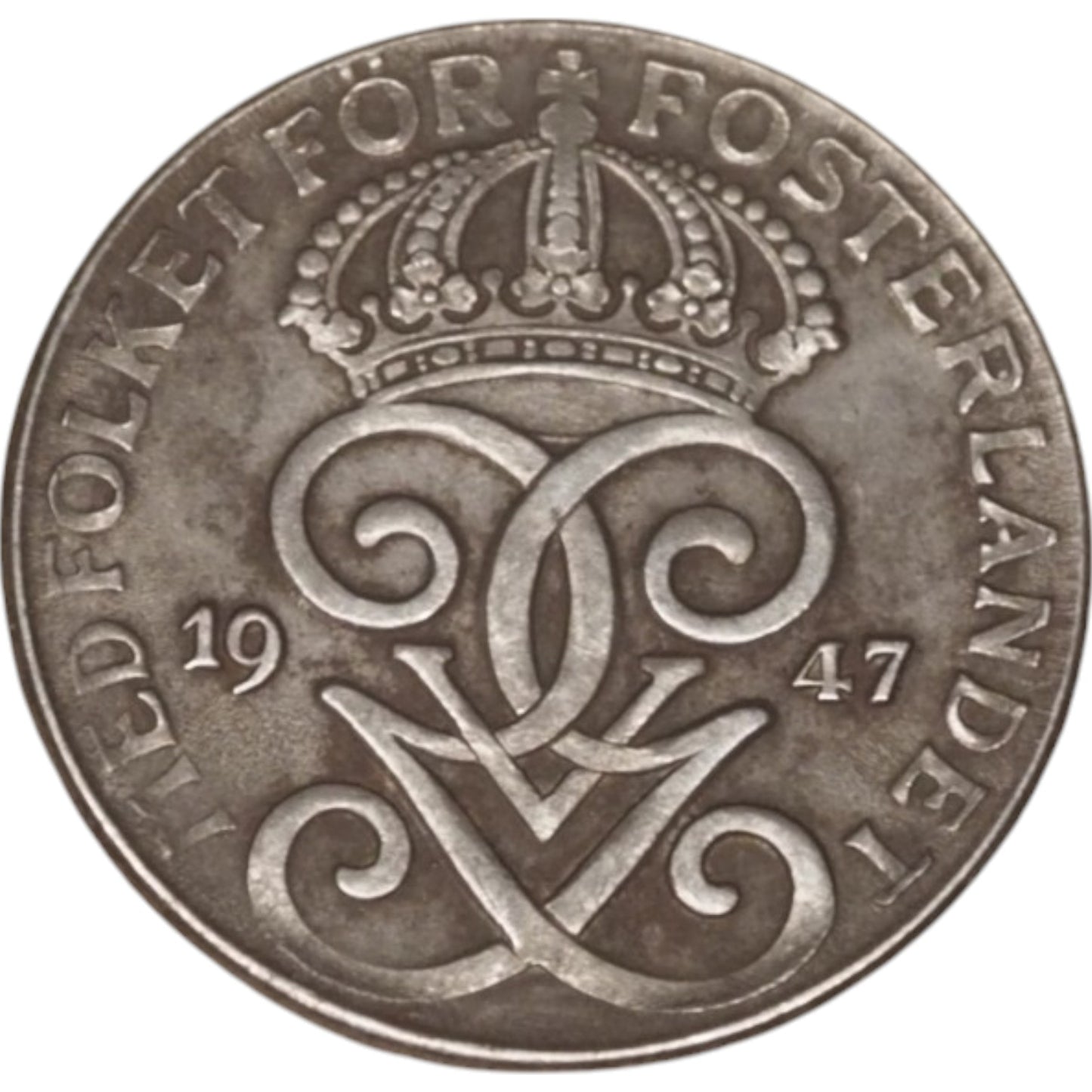 1947 Swedish 2 Öre Coin - Crowned Monogram and National Motto Design