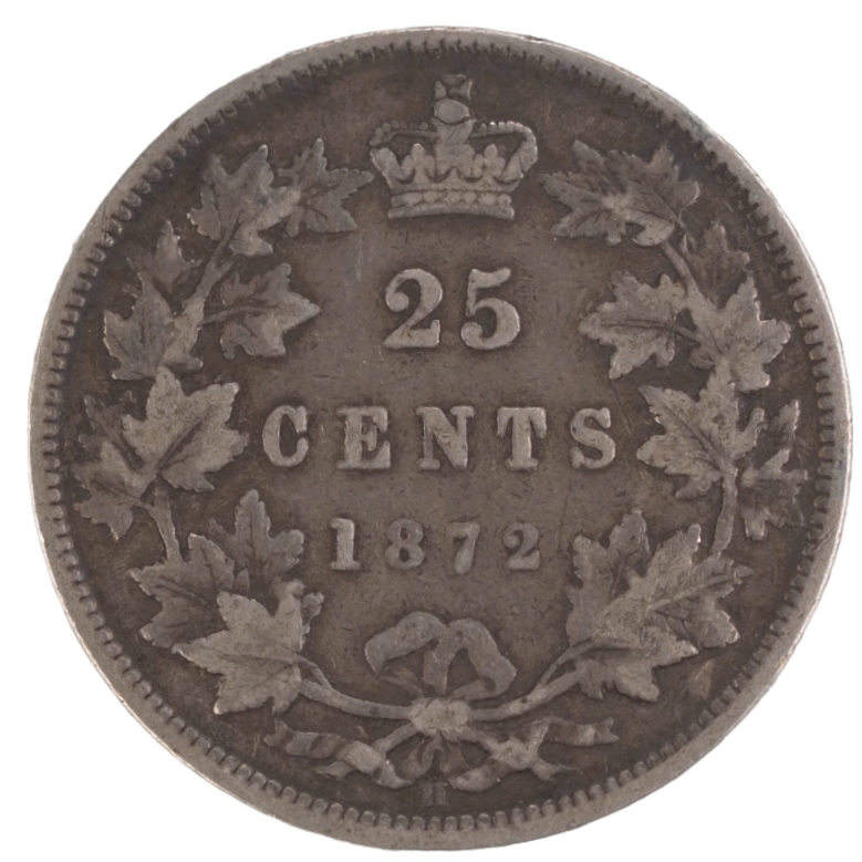 25 Cents Canada, 1872-H Queen Victoria, Silver Coin KM# 5