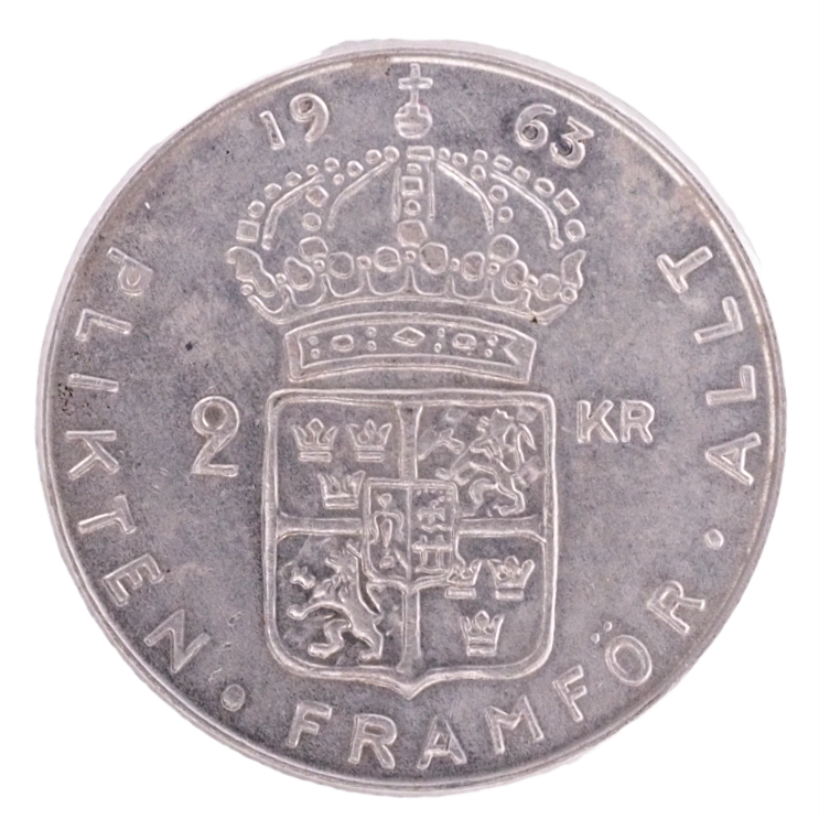 2 Kr. Sweden 1963 Silver Coin KM# 827