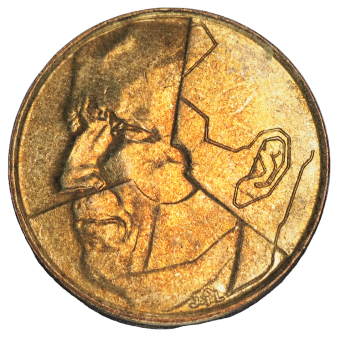 5 Francs Belgium 1987 Coin KM# 163, Brass