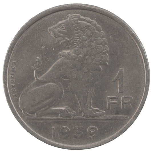 Belgium 1 Franc 1939 WWII King Leopold III Coin