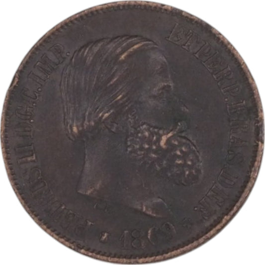1869 Brazil 20 Réis Coin featuring Emperor Pedro II