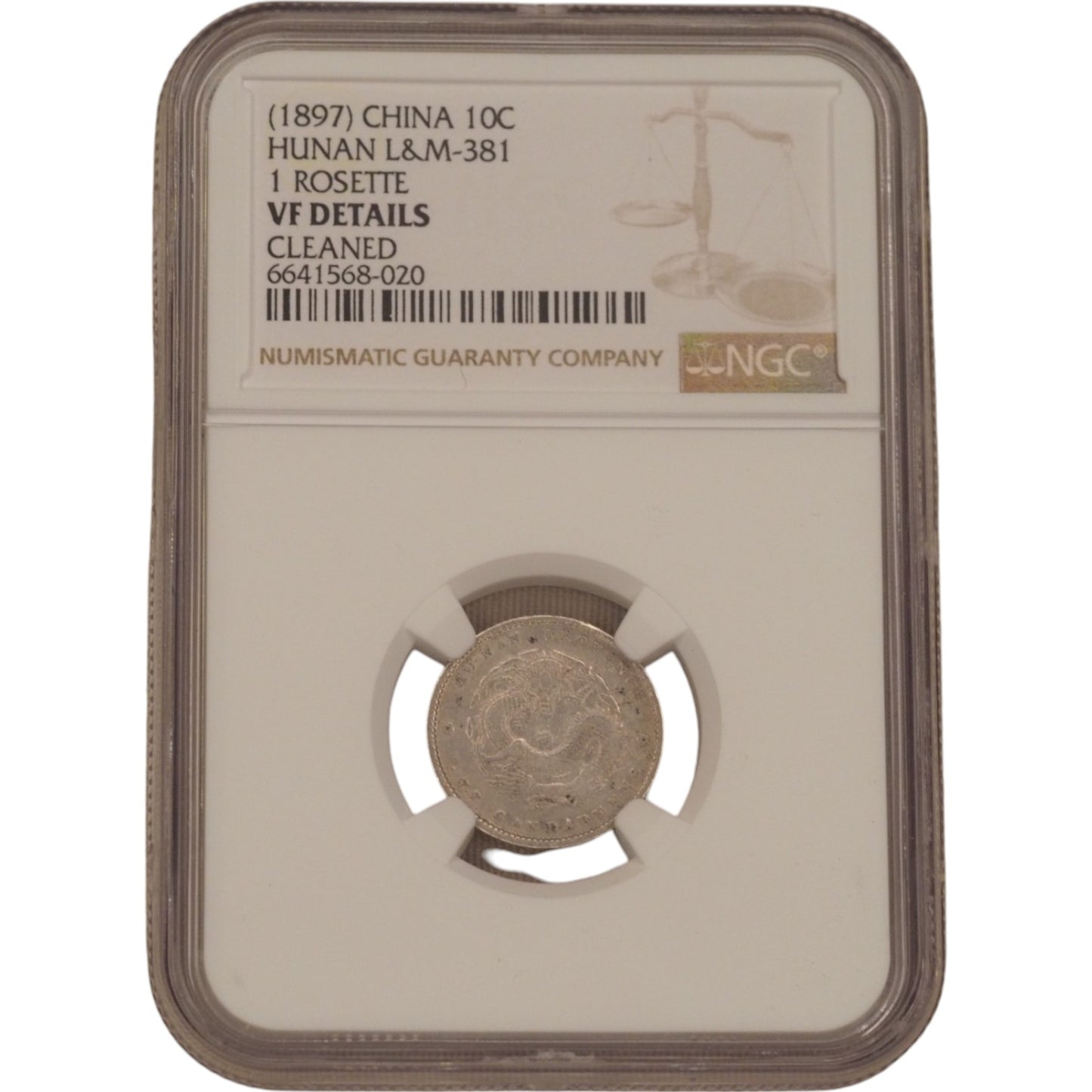1897 China 10C Hunan Silver Coin, NGC VF, L&M-381