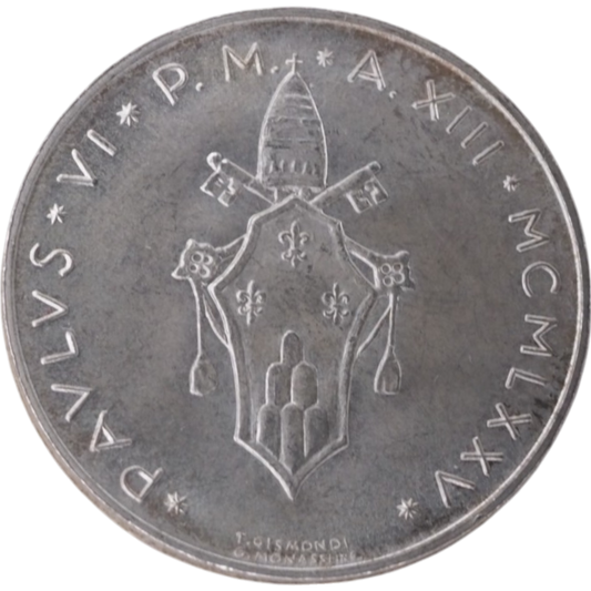 Vatican City 500 Lira Coin, 1974, Pope Paul VI Commemoration, Silver.