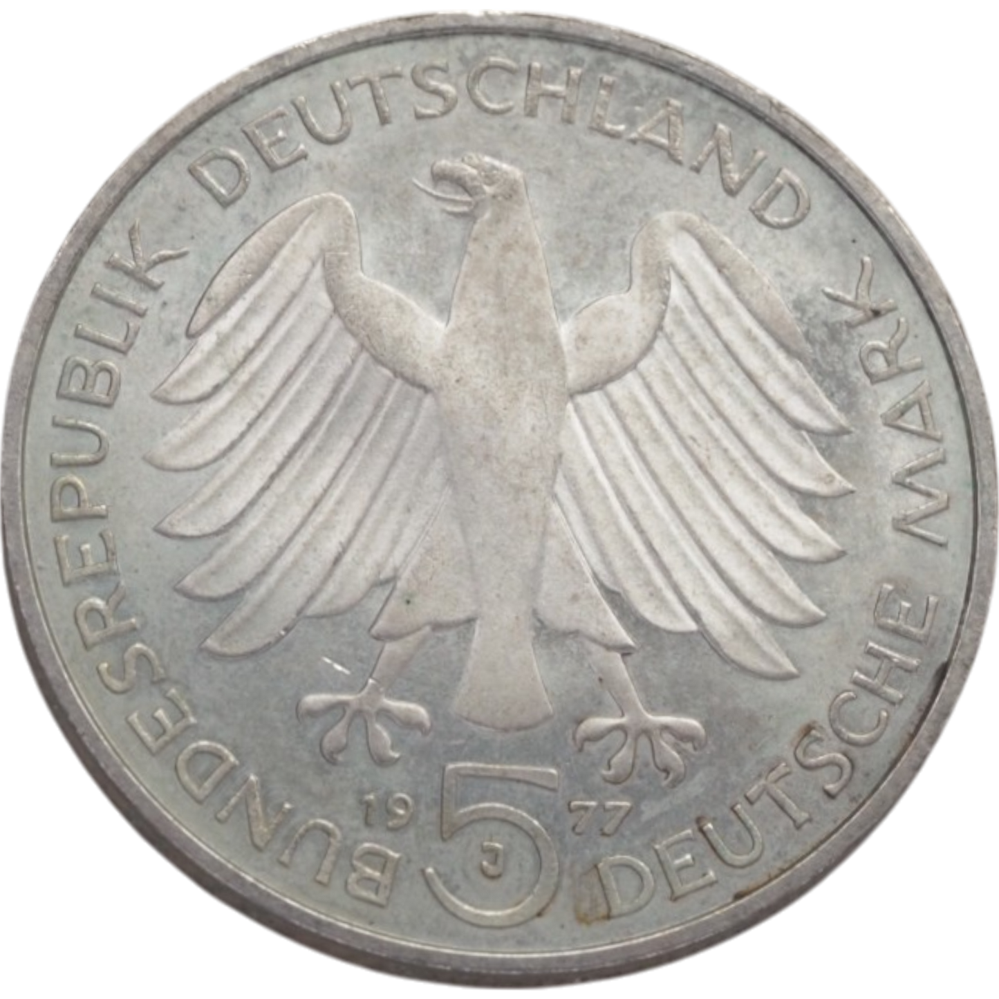 5 Deutsche Mark 1977 Coin - Carl Friedrich Gauss Commemorative Edition, Silver.