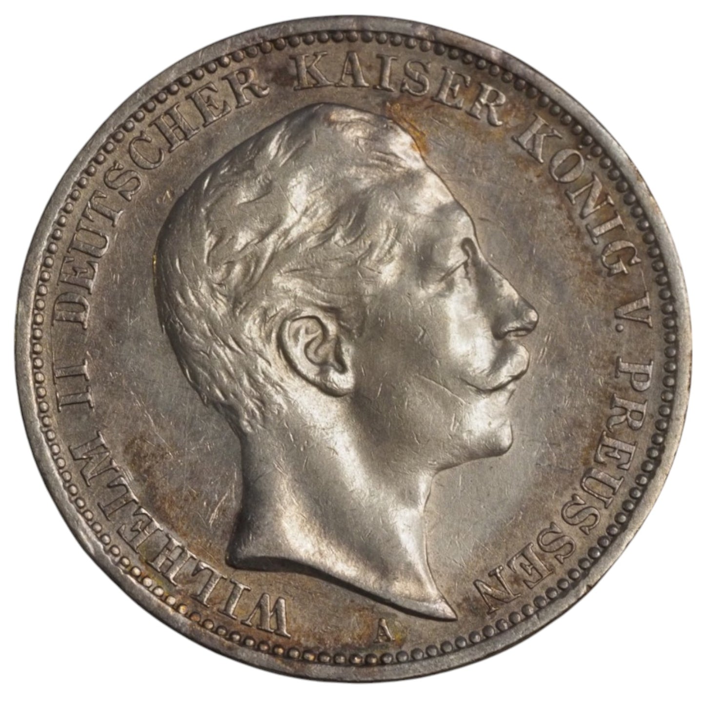 1908 German Empire 3 Mark Coin, Wilhelm II Portrait