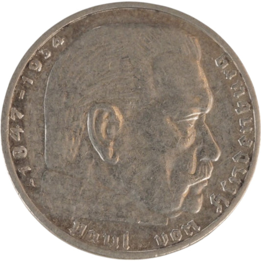 1939 Nazi Germany 2 Reichsmark Coin Front View