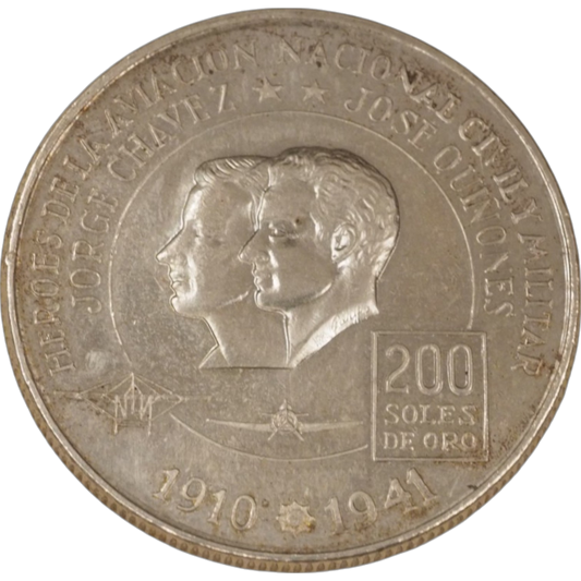 200 Soles de Oro - 1941 Jorge Chávez & José Quiñones Commemorative Coin - Peru