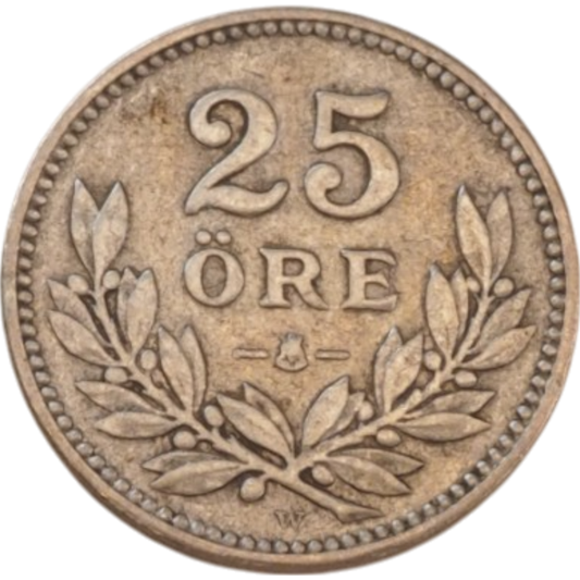 25 Öre 1910 Sweden, Silver Coin