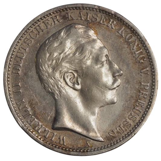 1908 German Empire 3 Mark Coin, Wilhelm II Portrait