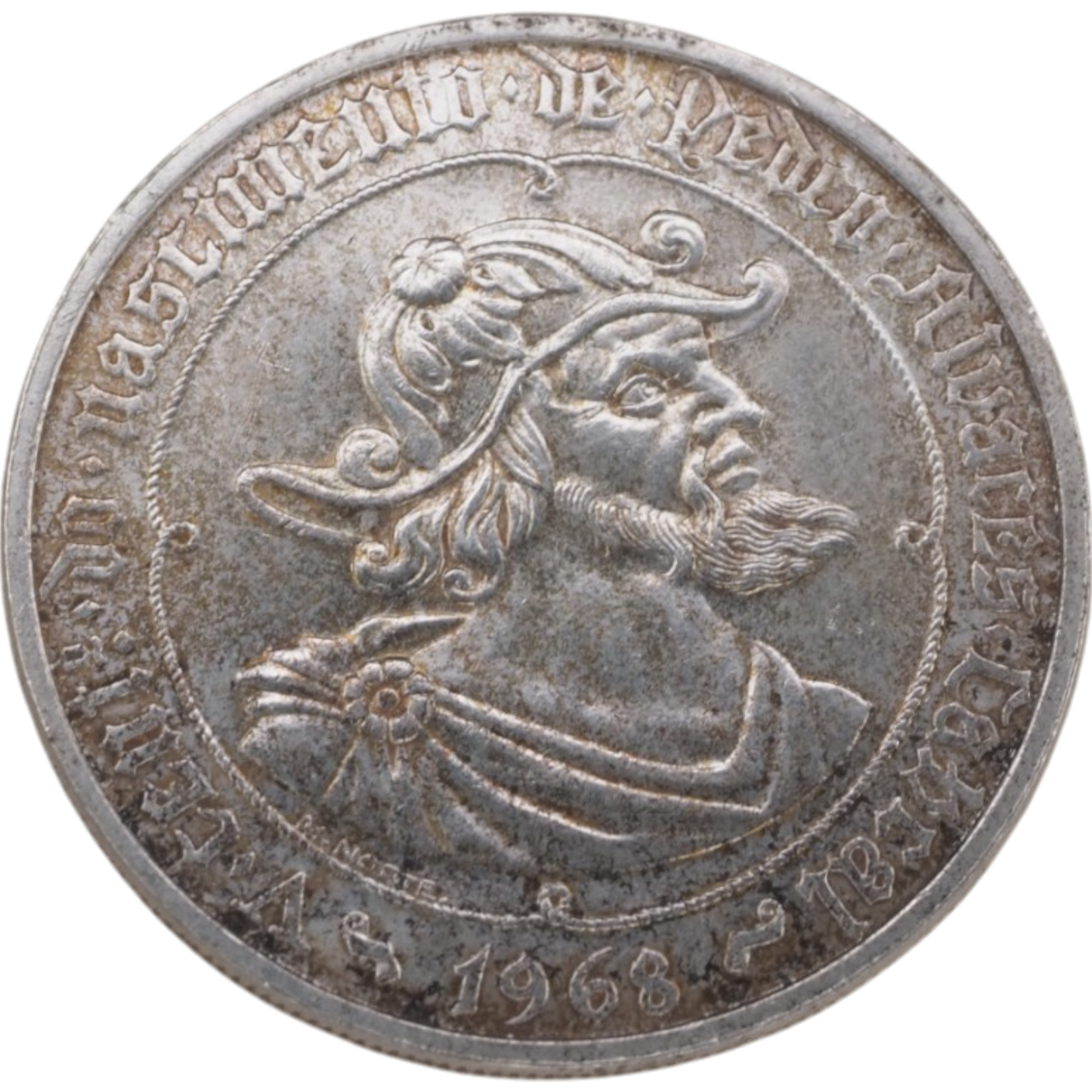 1968 Portugal 50 Escudos Coin – King João II Commemorative Coin, Silver.