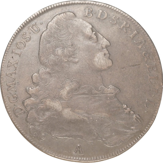 1772 Bavarian Thaler Coin, General Maximilian Joseph I, Patroness