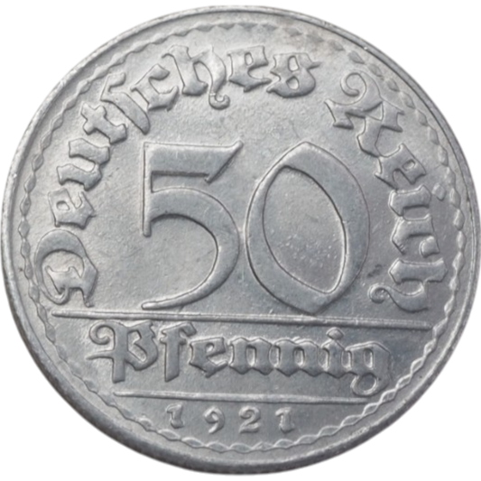 1921 50 Pfennig Coin, Weimar Republic, Germany, Collectible