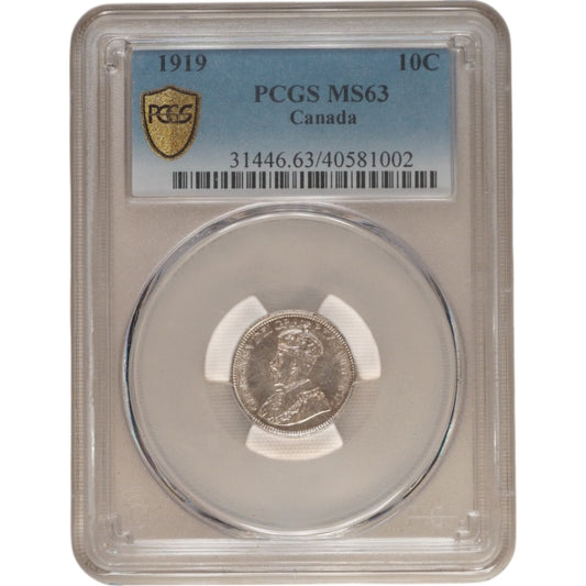 1919 Canadian 10-Cent Coin PCGS MS63, H Mintmark