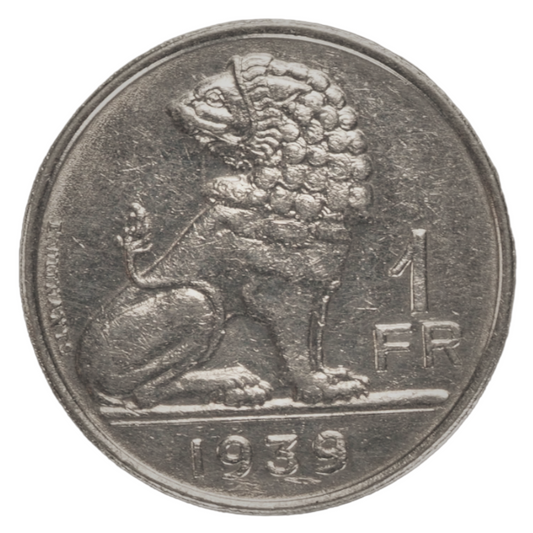 1939 Belgium 1 Franc Coin Front View