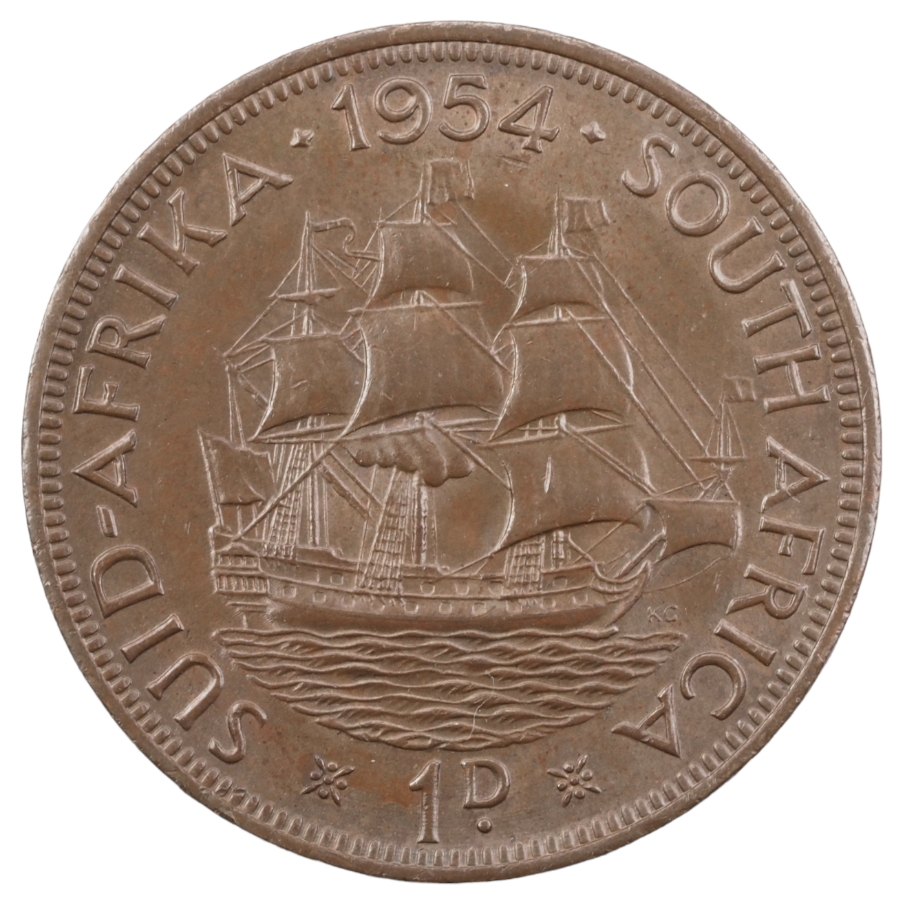 South Africa 1954 1D Penny Coin KM#46 - Copper