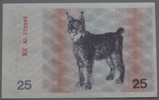 Market snapshot – Lithuania 25 Talonas 1991 banknote (lynx reverse, Pick 36)