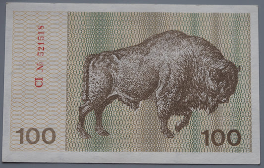Lithuania 100 Talonas 1991 banknote – bison reverse, UNC