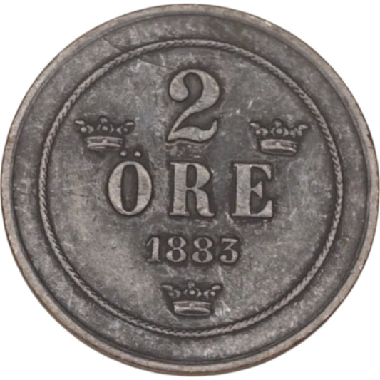 Sweden 2 Öre Coin 1883 Obverse with Numeral "2"