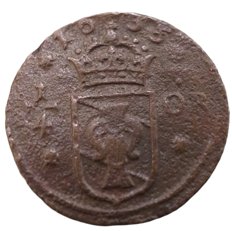 1635 Sweden 1/4 Ore Coin KaM# 152.2 Copper