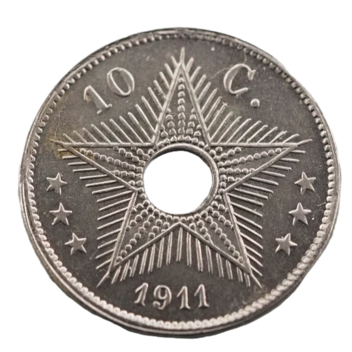 1911 Belgian Congo 10 Centimes Coin UNC Copper-Nickel