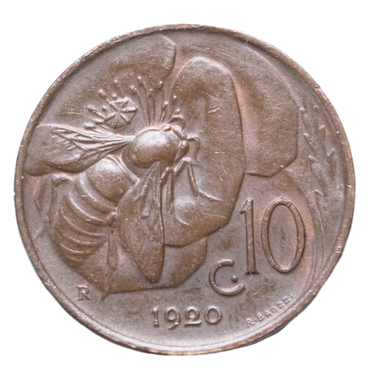 1920 Italy 10 Centesimi Coin KM# 60 UNC Copper Vintage