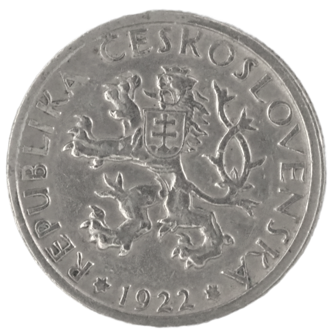 1922 Czechoslovakia Copper-Nickel Koruna Coin