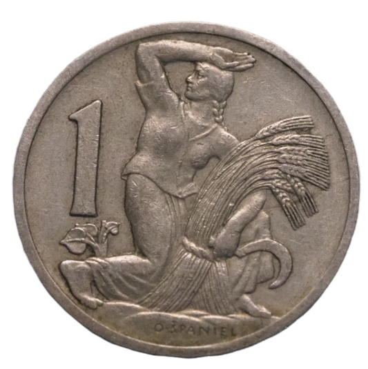 1929 Czech Republic 1 Koruna Coin Obverse View KM# 4
