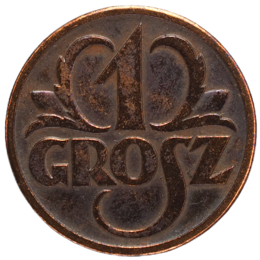 1938 Poland 1 Grosz Coin Obverse View UNC