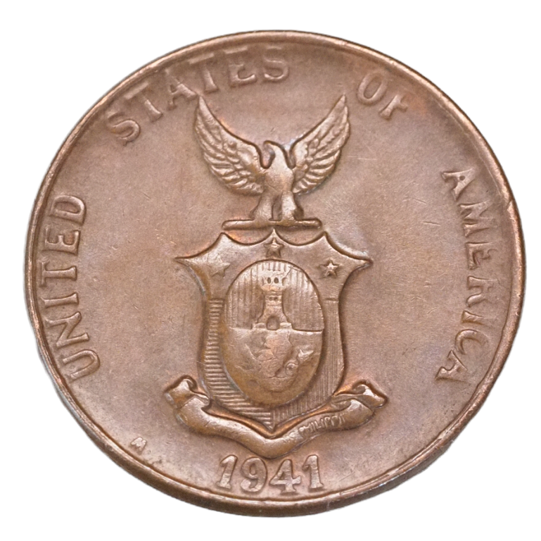 1941-M Philippines 1 Centavo Coin, Bronze, 5.25g