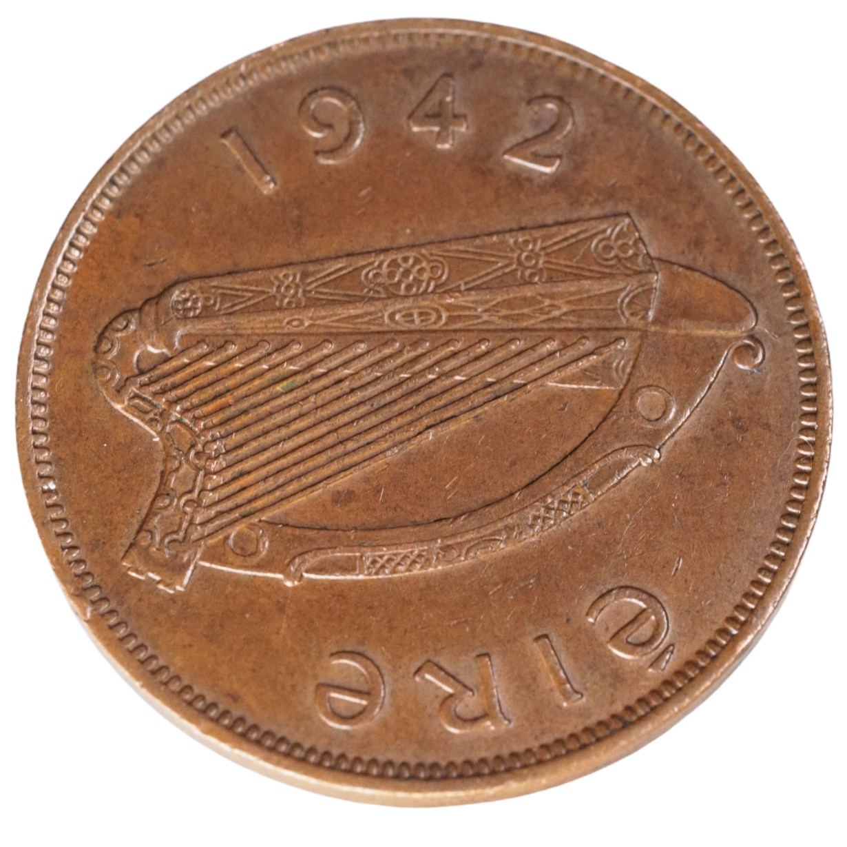 1942 Ireland 1 d Pingin Coin Obverse View