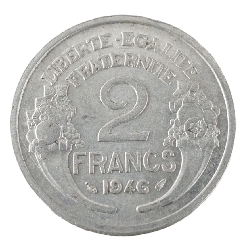 1946 France 2 Francs Aluminium-Magnesium Coin