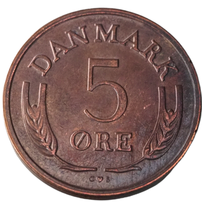 1967 5 Ore Denmark Coin Toned Design