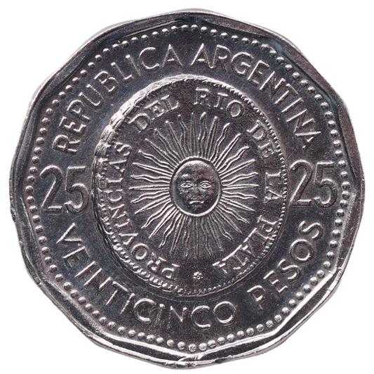 1968 Argentina 25 Pesos Coin Obverse