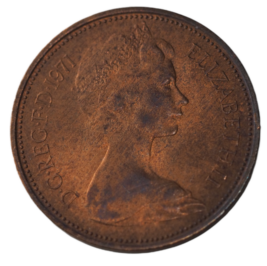 1971 New Pence 2p British Elizabeth II Coin