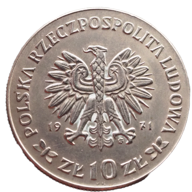 1971 Poland 10 Zlotych 50th Anniversary III Silesian Uprising Coin, Y# 64