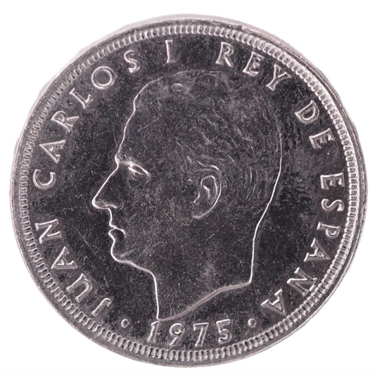 1975 Spain 25 Pesetas Coin Front View