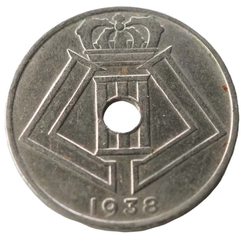 25 Centimes Belgium 1938 Coin Front View