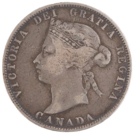 25 Cents Canada 1872-H Queen Victoria Coin Front View
