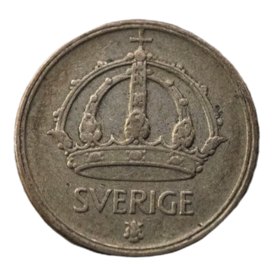 25 Ore Sweden 1950 Silver Coin Front View