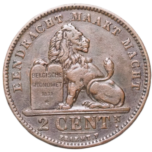 Belgium 2 Centimes Coin 1905 Obverse N# 616