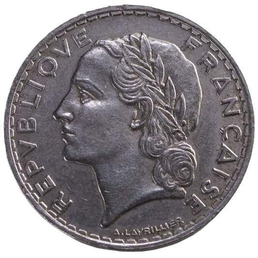 France 5 Francs 1935 RF Coin Obverse Large Nickel