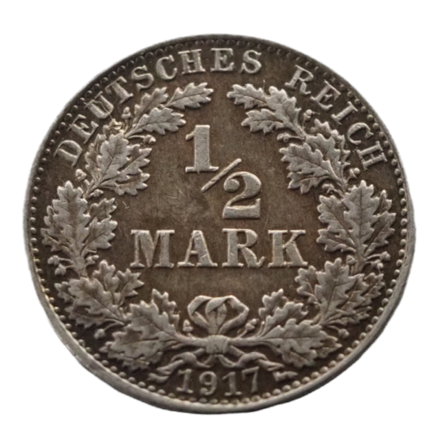 Germany Kaiserreich 1/2 Mark 1917A Silver Coin