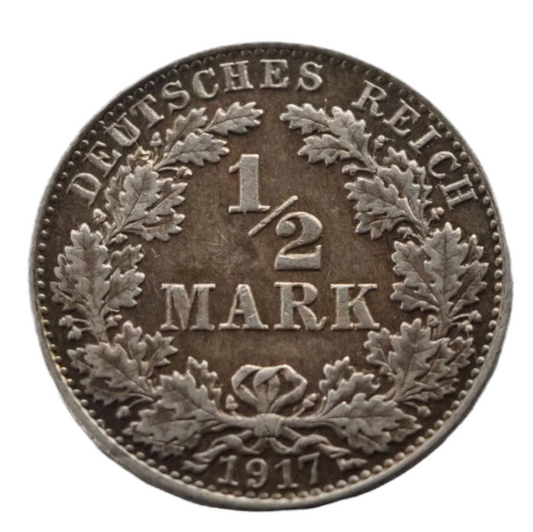 Germany Kaiserreich 1/2 Mark 1917A Silver Coin