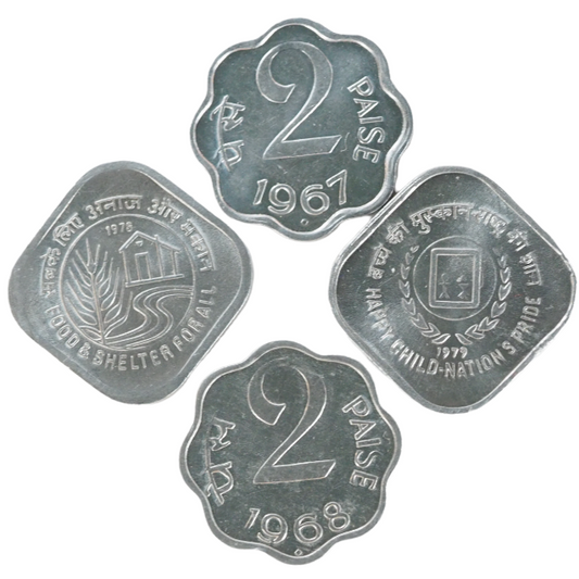 India Paise Set 1967B, 1968B 2 Paise & 1978H, 1979H 5 Paise Coins