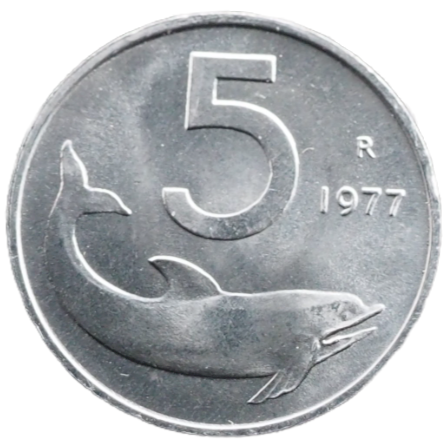 Italy 5 Lire 1977 UNC Coin KM# 92