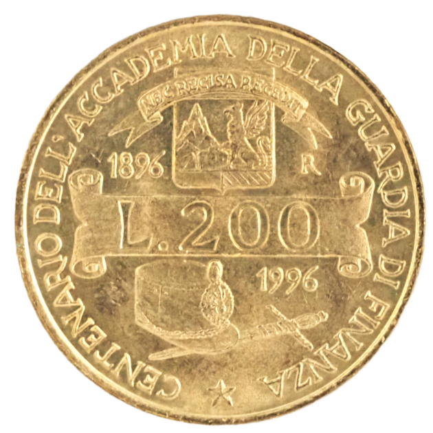 L-200 Lire Coin 1996, KM# 184, Bronzital, Italian Collectible Coin
