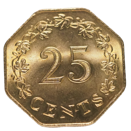 Malta 25 Cents 1975 Coin Nickel Brass