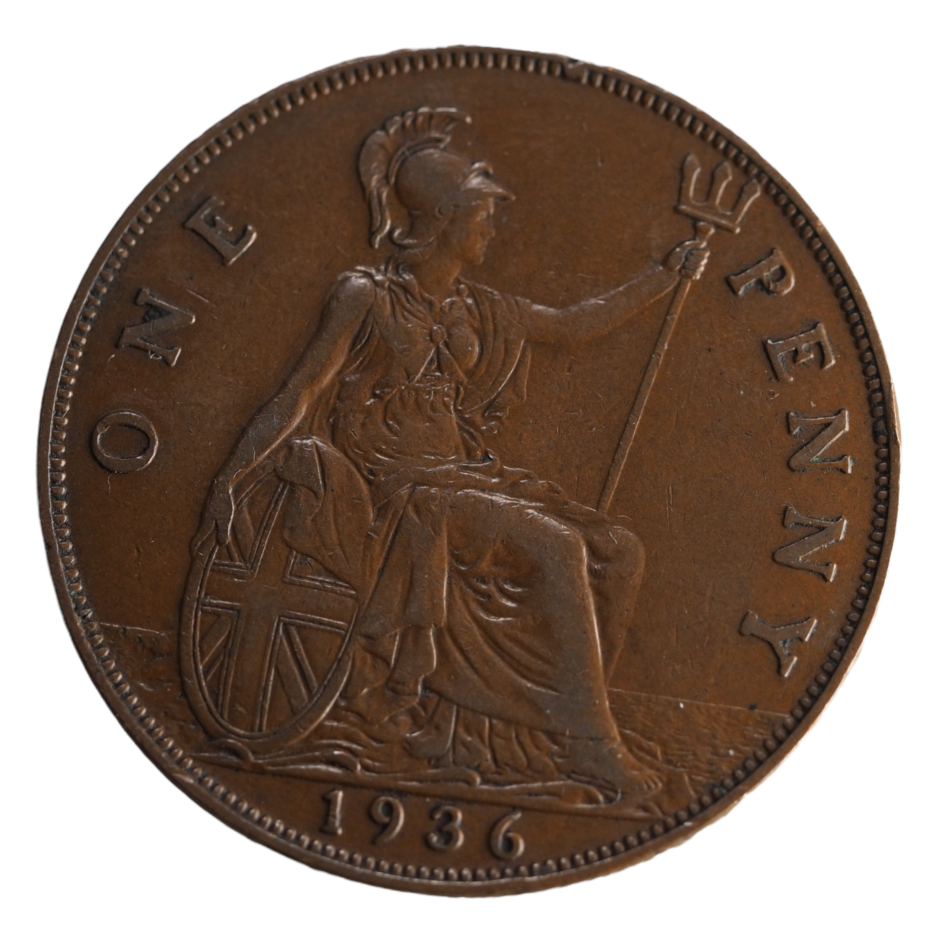 1936 United Kingdom One Penny KM#838 Coin Back View