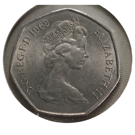 1969 Great Britain 50 New Pence Coin Obverse Design